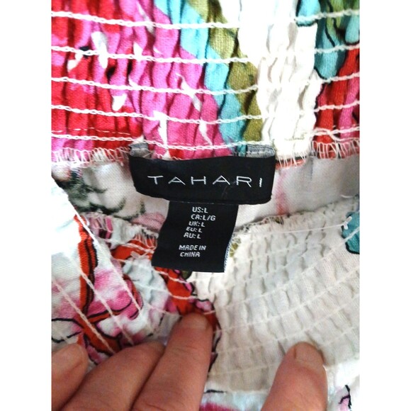 TAHARI Women's Size L Vibrant Floral Wide Leg Linen Pants Tropical Pineapples - Picture 4 of 11